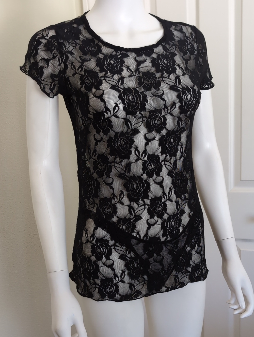 Sheer Black Lace by Candy Rain Cap Sleeve Lingerie
